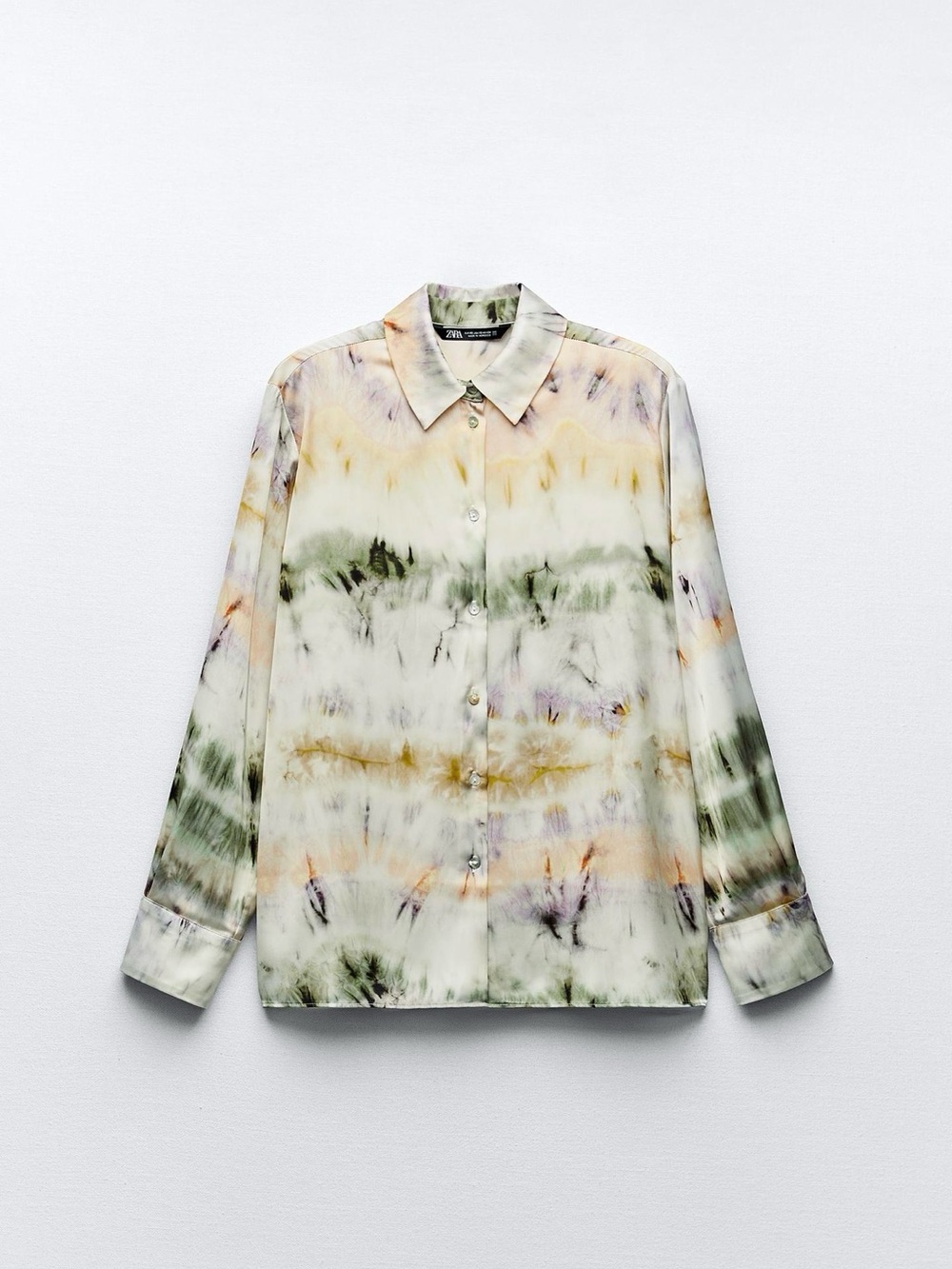 Zara Tie-Dye Satin Pants Pants Set - Peach,Green, Cream